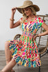 Bohemian Abstract Print V Neck Smocked Waist Tiered Ruffle Mini Dress